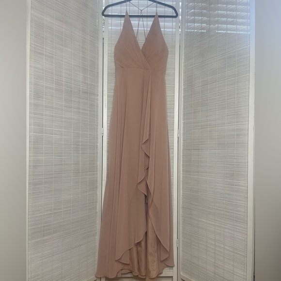 Jenny Yoo Dresses & Skirts - Jenny Yoo Dress Farrah Blush Pink Halter Waterfall Front Zip Back Size 4